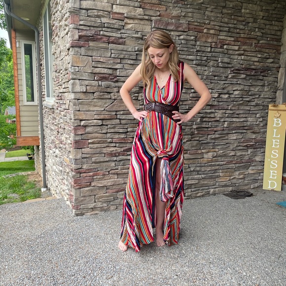 Chic wish belted stripes maxi dress m - Picture 4 of 4
